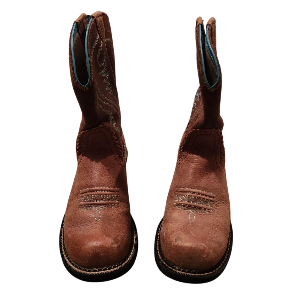 Ariat Tan Heeled Boots with Blue Lining